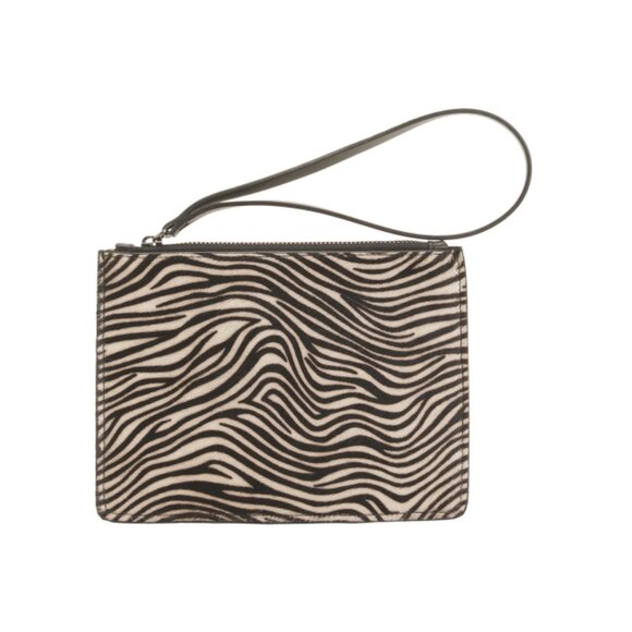 MARTINA MORI Zebra Made In Italy Leather Pochette Wristlet Pouch - Picture 1 of 2